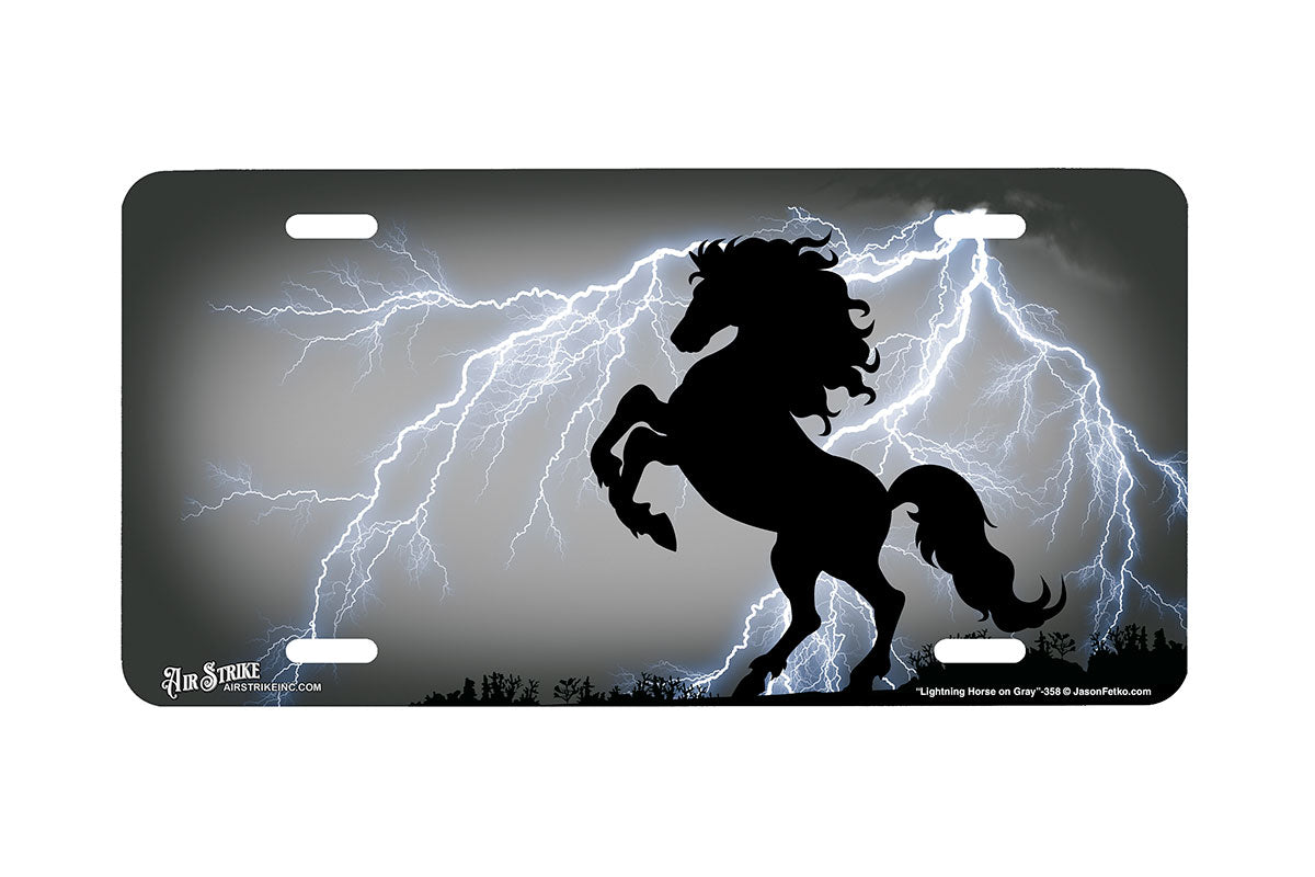 "Lightning Horse on Gray" - Decorative License Plate